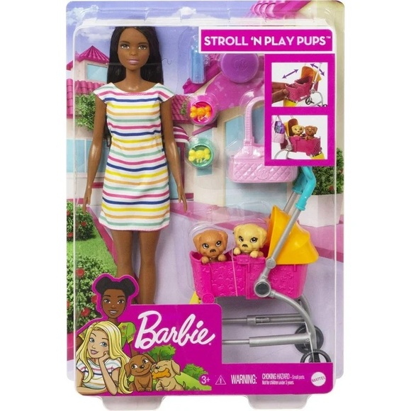 NWT Barbie Stroll & Play Pups Playset with Brunette Doll - Picture 7 of 7